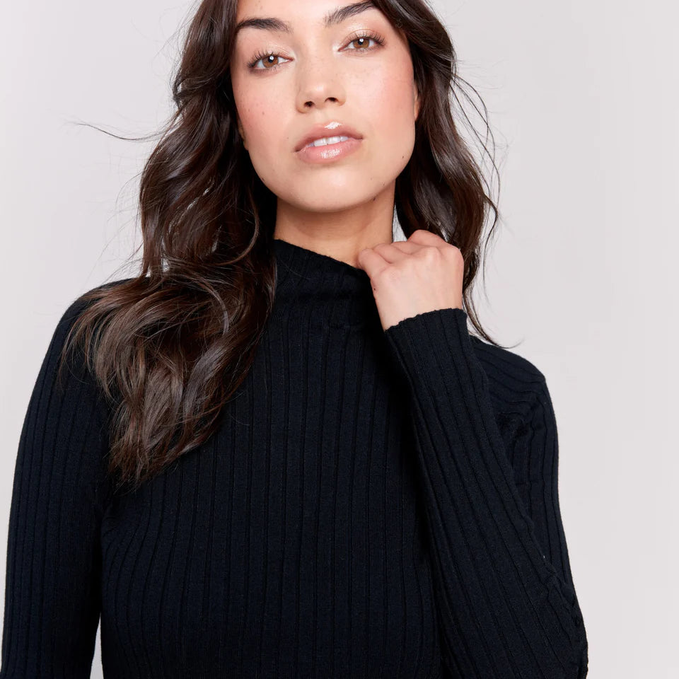 Black Ribbed Mock Neck Top - Stylish In The Saddle
