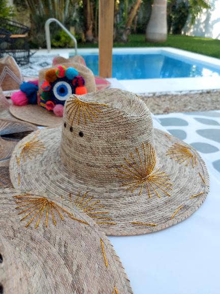 Straw hat with Metallic embroidered decoration - Stylish In The Saddle
