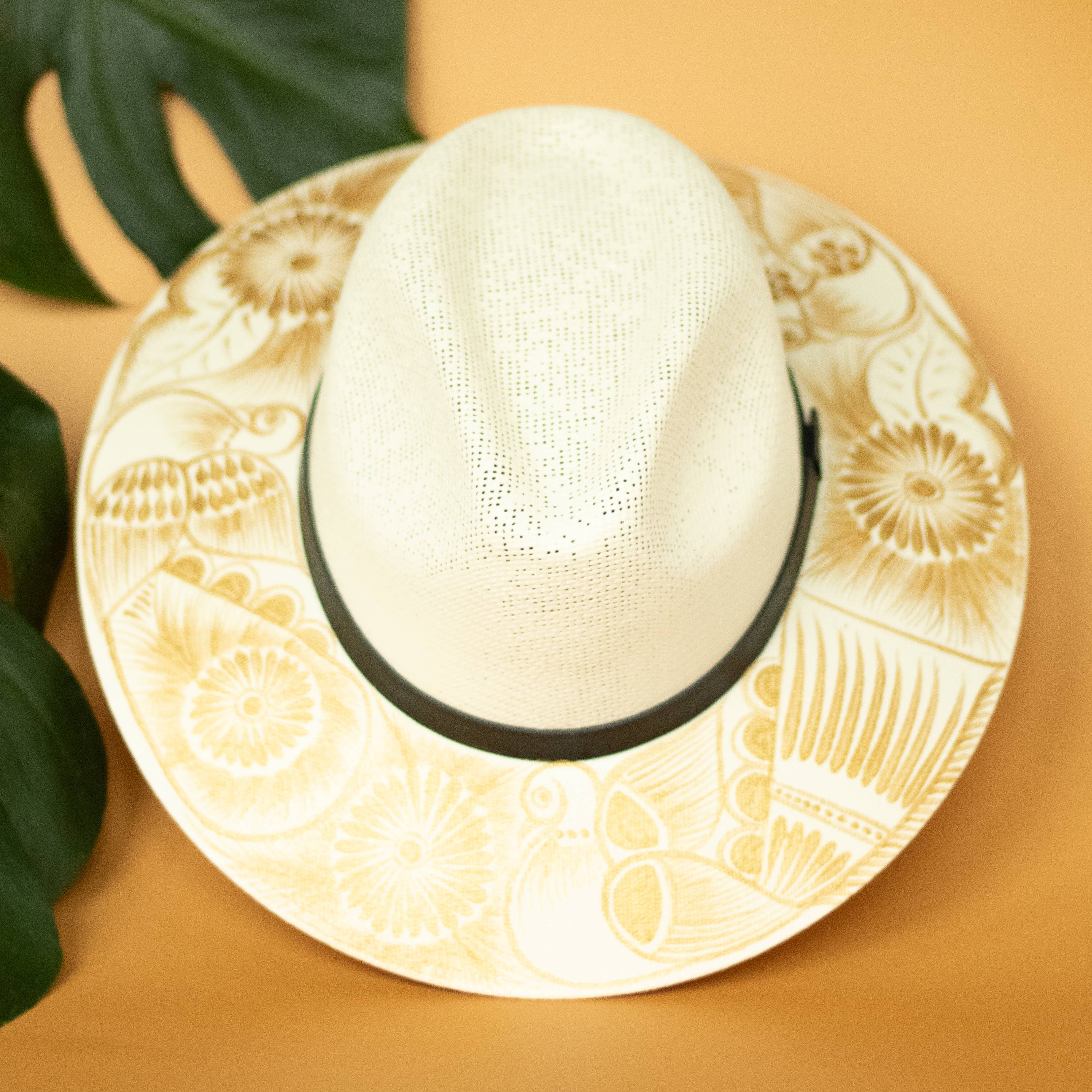 Andrea Hand Painted Mexican Fedora Hat - Tan and Gold - Stylish In The Saddle