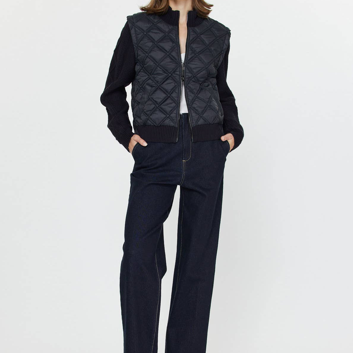 Quilted Sweater Mixed Media Jacket