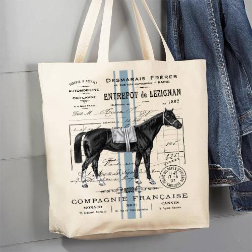 Vintage French Horse Canvas Tote Bag - Stylish In The Saddle