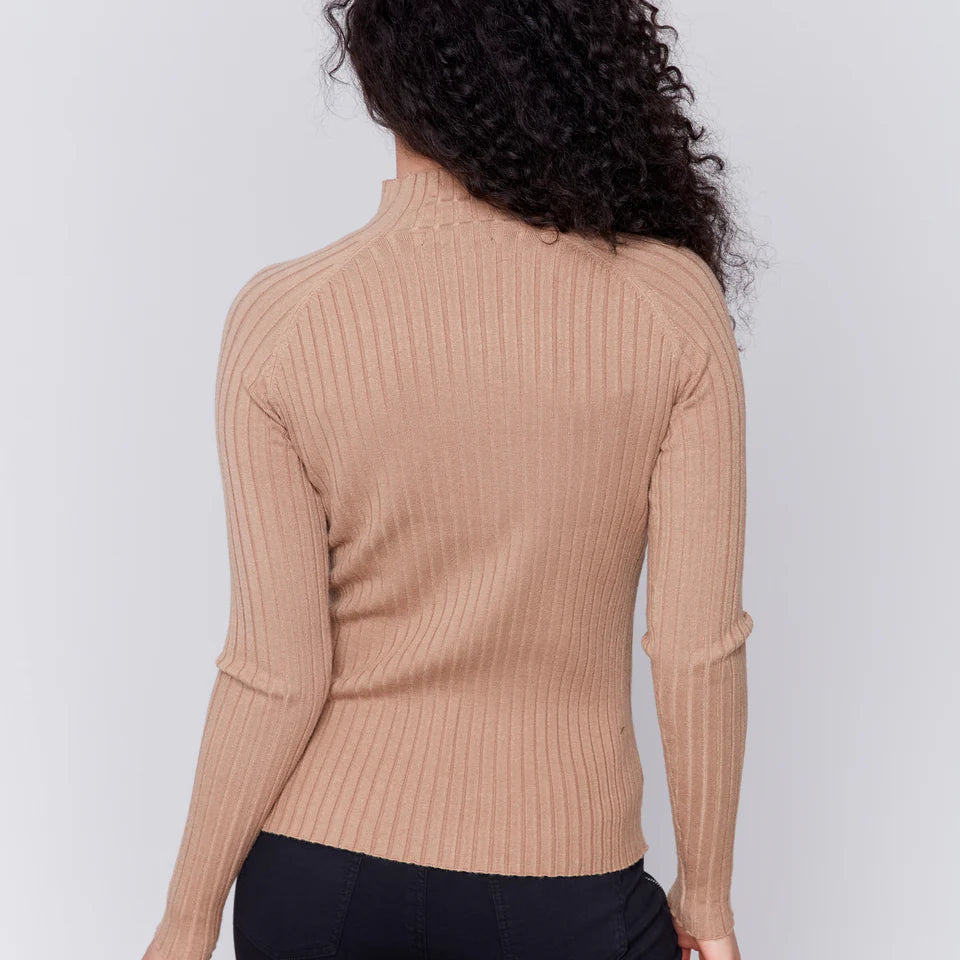 Caramel Ribbed Mock Neck Top - Stylish In The Saddle