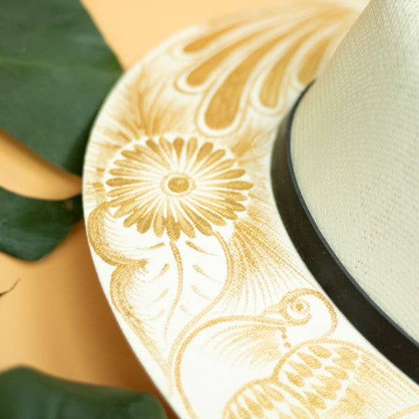 Andrea Hand Painted Mexican Fedora Hat - Tan and Gold - Stylish In The Saddle