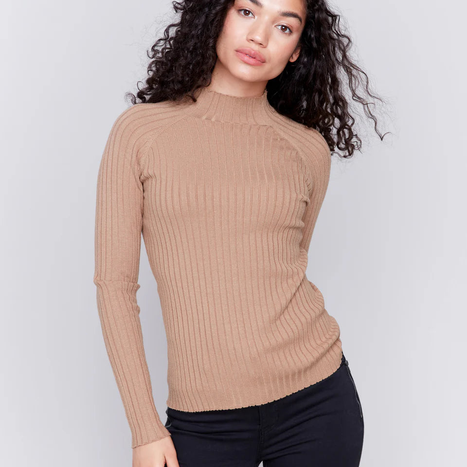 Caramel Ribbed Mock Neck Top - Stylish In The Saddle
