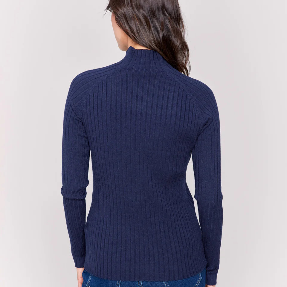 Navy Ribbed Mock Neck Top - Stylish In The Saddle