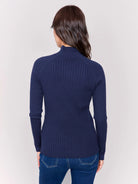 Navy Ribbed Mock Neck Top - Stylish In The Saddle