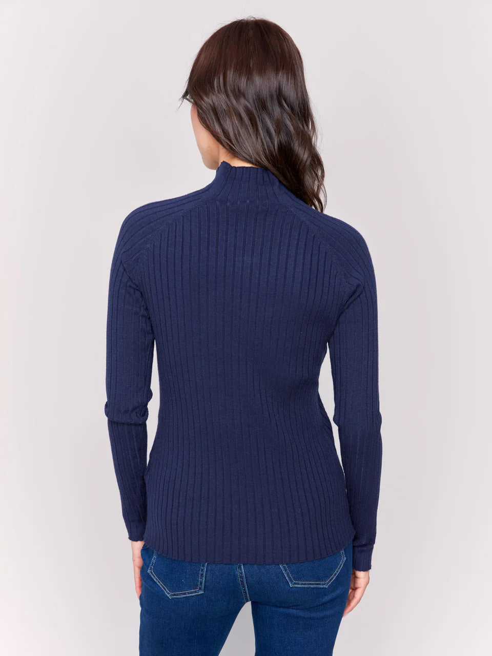 Navy Ribbed Mock Neck Top - Stylish In The Saddle