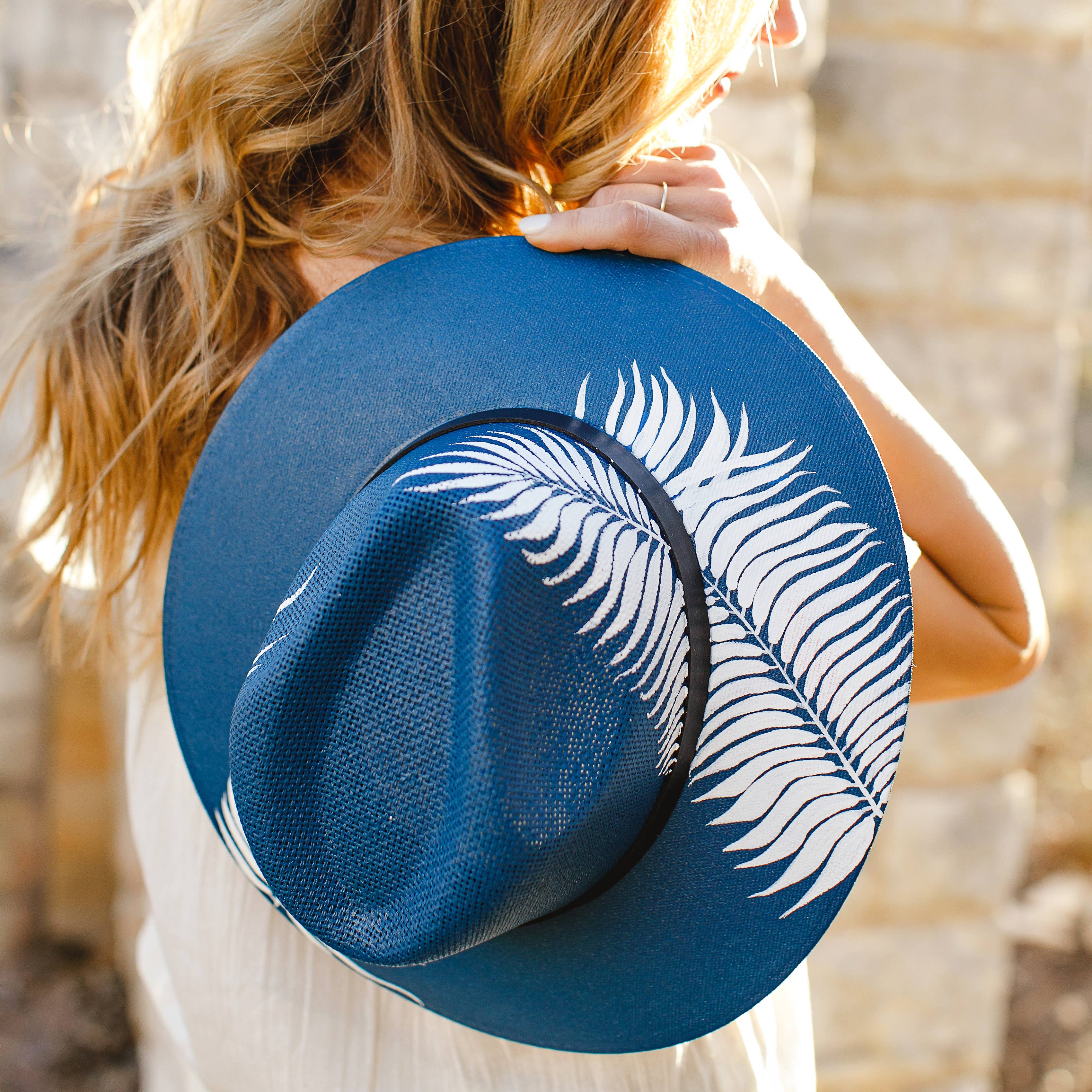 Fernanda Hand Painted Western Boho Hat - Blue and White - Stylish In The Saddle