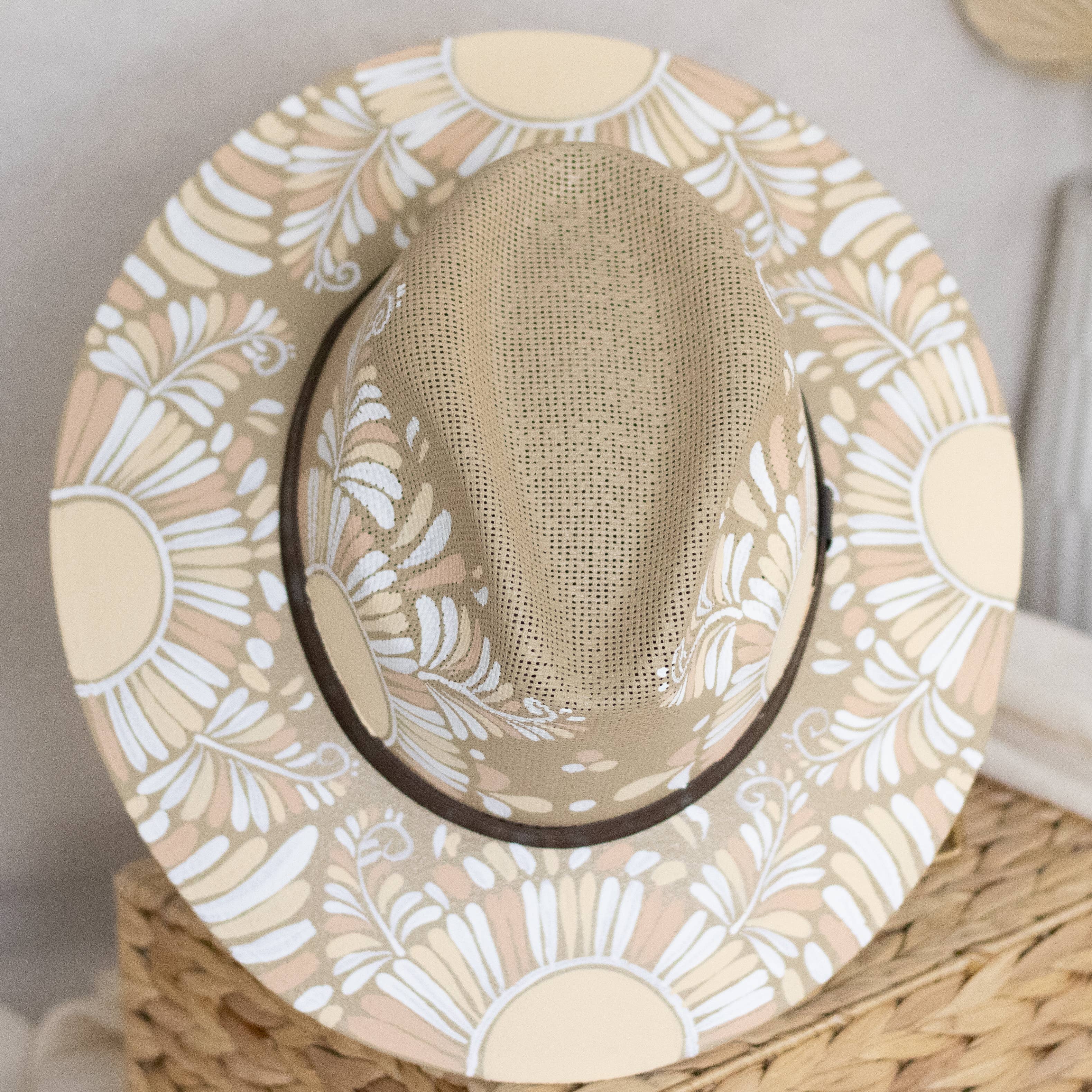 Jimena Hand Painted Mexican/Western Hat - Tan & White - Stylish In The Saddle