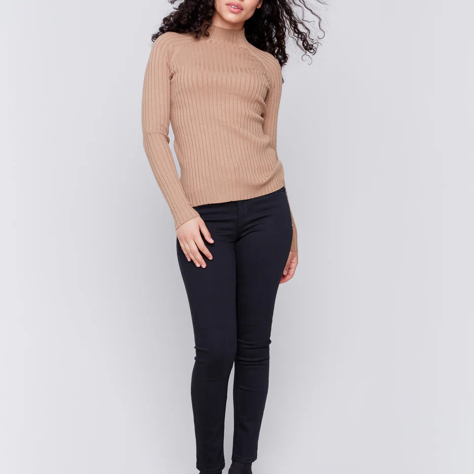 Caramel Ribbed Mock Neck Top - Stylish In The Saddle