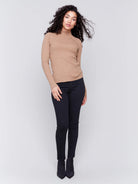 Caramel Ribbed Mock Neck Top - Stylish In The Saddle