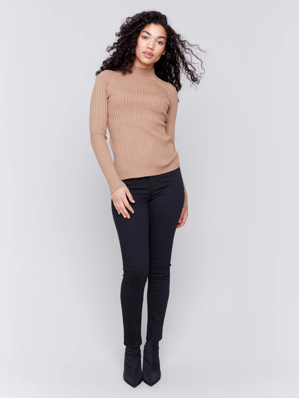 Caramel Ribbed Mock Neck Top - Stylish In The Saddle