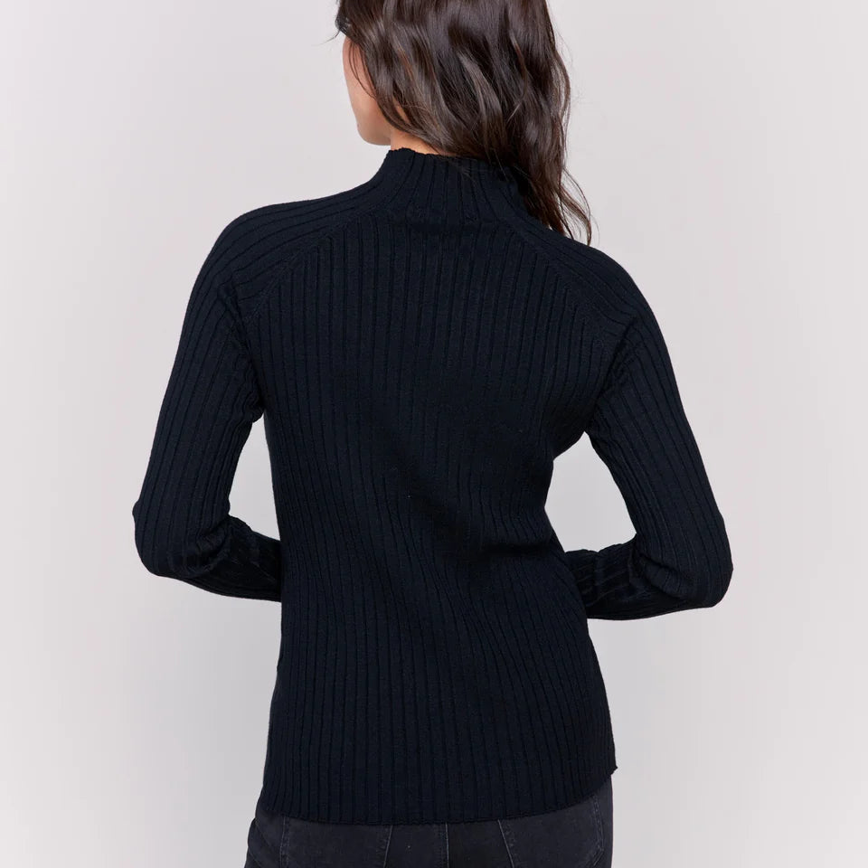 Black Ribbed Mock Neck Top - Stylish In The Saddle