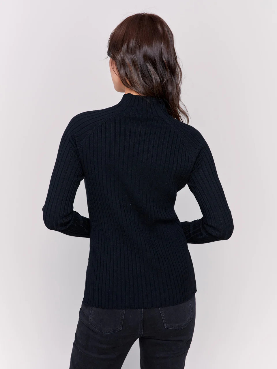 Black Ribbed Mock Neck Top - Stylish In The Saddle