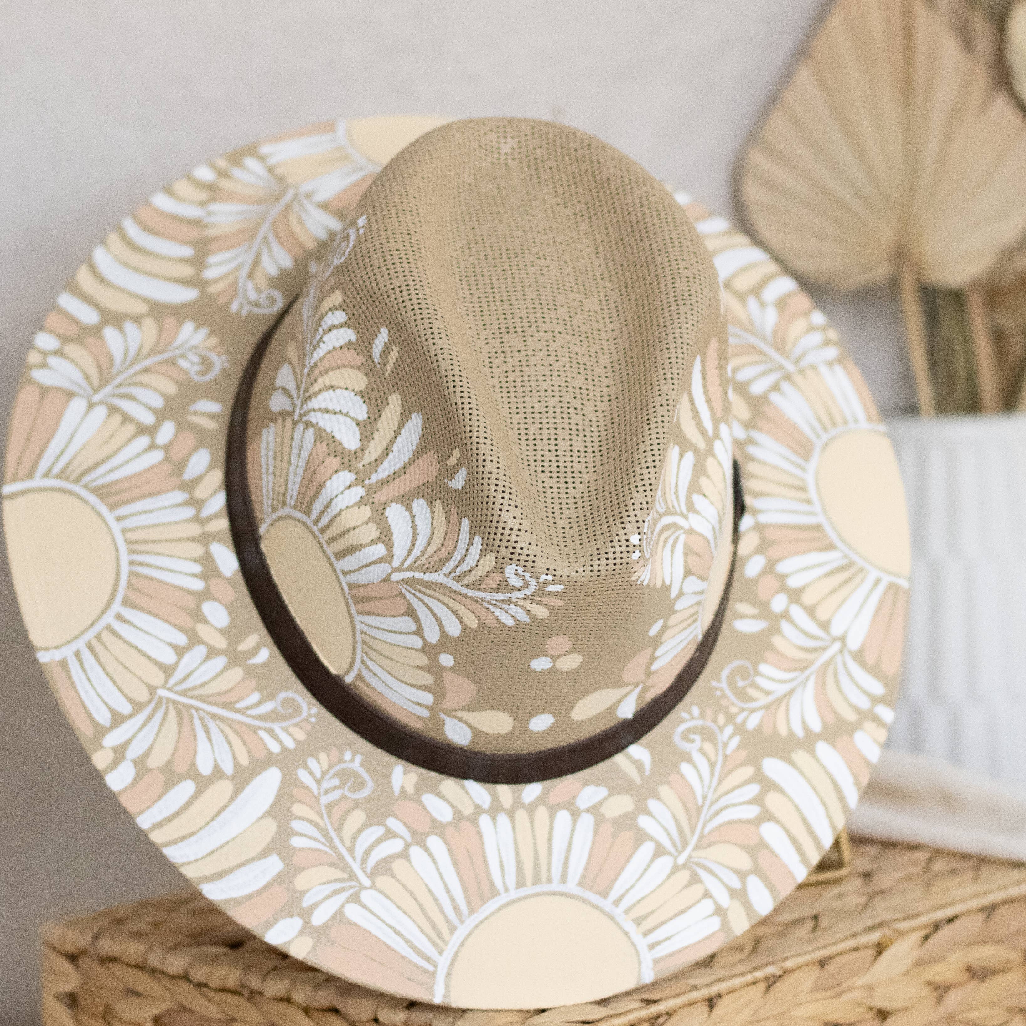 Jimena Hand Painted Mexican/Western Hat - Tan & White - Stylish In The Saddle