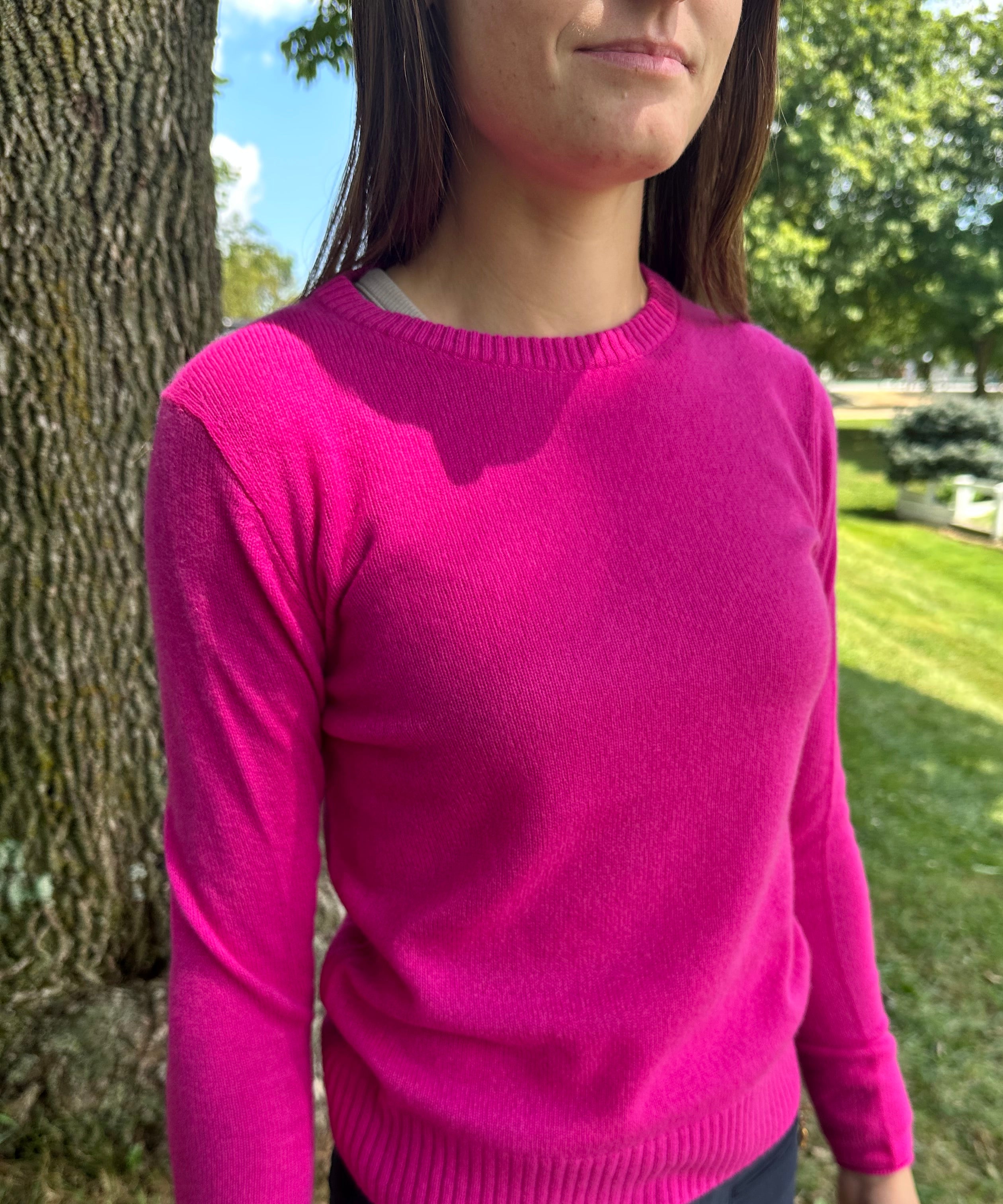 Classic Cashmere Crew Neck Sweater- Dragon Fruit - Stylish In The Saddle