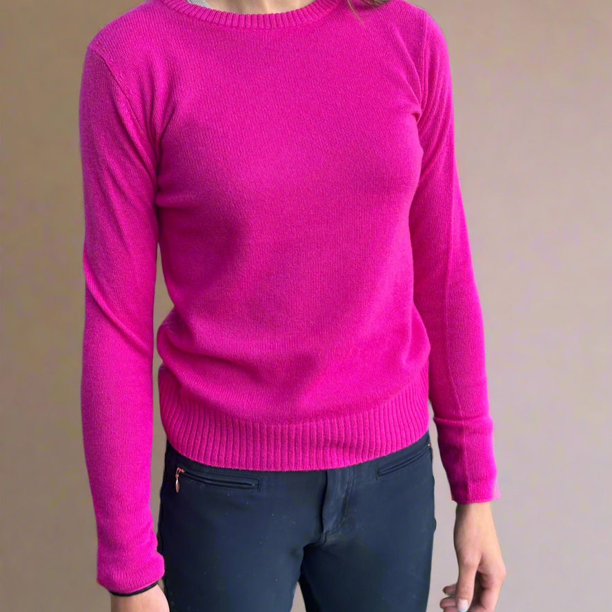 Classic Cashmere Crew Neck Sweater- Dragon Fruit - Stylish In The Saddle