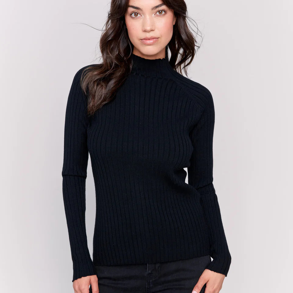 Black Ribbed Mock Neck Top - Stylish In The Saddle