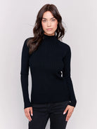 Black Ribbed Mock Neck Top - Stylish In The Saddle