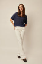 Piper Short Sleeve Knit V Neck Pullover Navy - Stylish In The Saddle