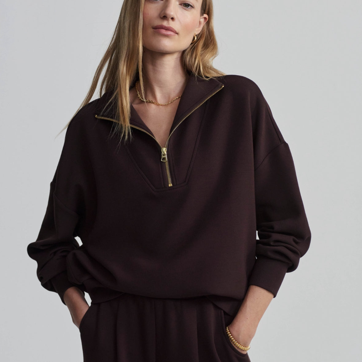 Hawley Quarter Zip Sweater Coffee - Stylish In The Saddle