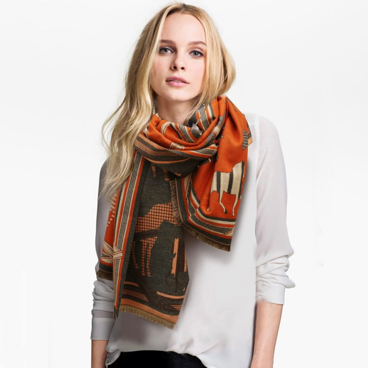 Orange Classic Equestrian Scarf/Shawl - Stylish In The Saddle