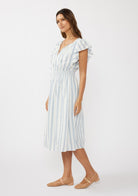 Ruffle blue stripe Smocked Midi Dress - Stylish In The Saddle
