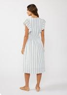 Ruffle blue stripe Smocked Midi Dress - Stylish In The Saddle
