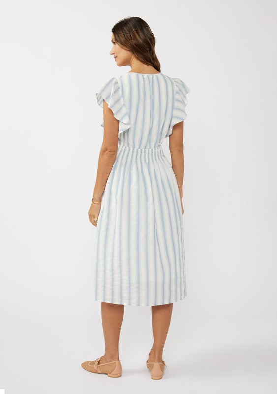 Ruffle blue stripe Smocked Midi Dress - Stylish In The Saddle