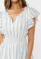 Ruffle blue stripe Smocked Midi Dress - Stylish In The Saddle