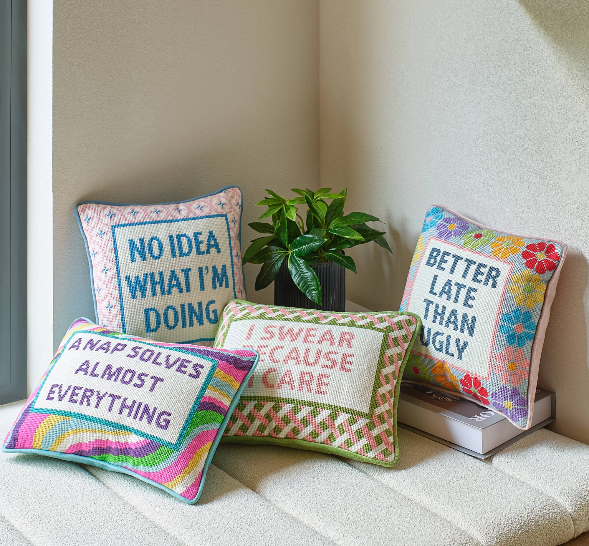I Swear Because I Care Embroidered Needlepoint Pillow - Stylish In The Saddle