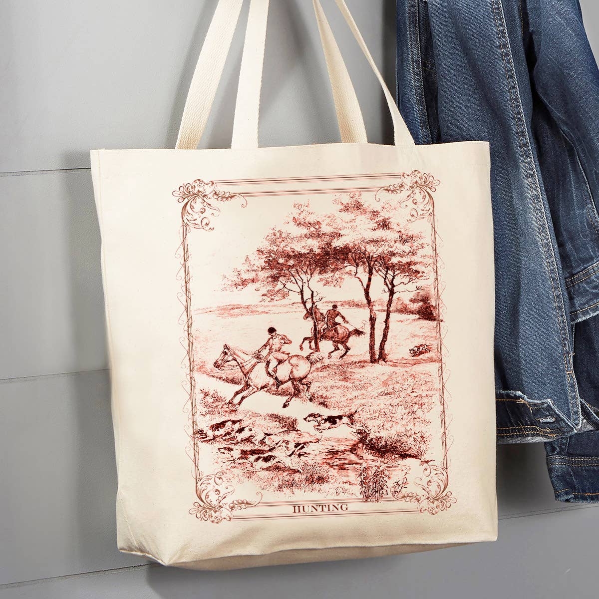 Vintage English Fox Hunting Canvas Tote Bag - Stylish In The Saddle