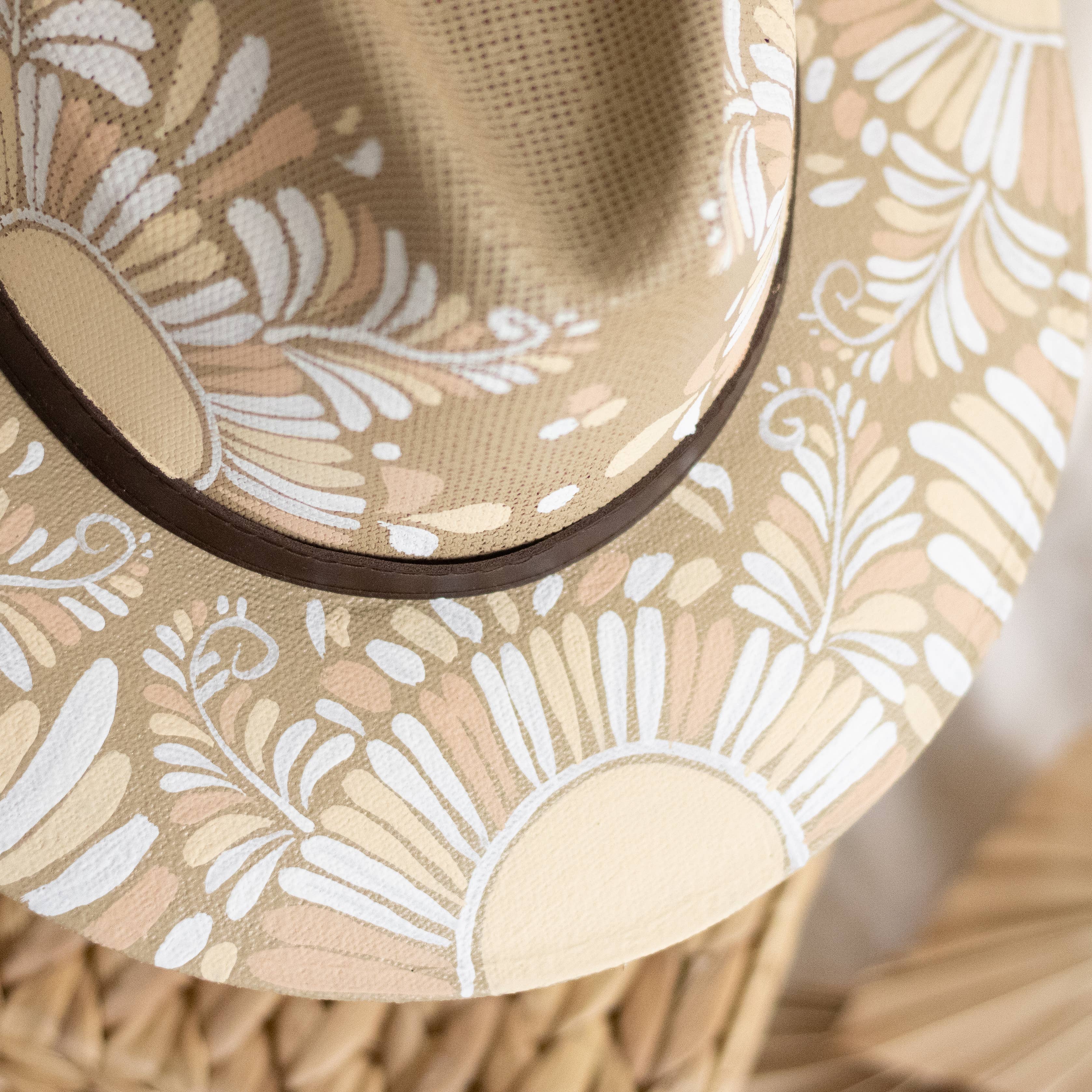 Jimena Hand Painted Mexican/Western Hat - Tan & White - Stylish In The Saddle