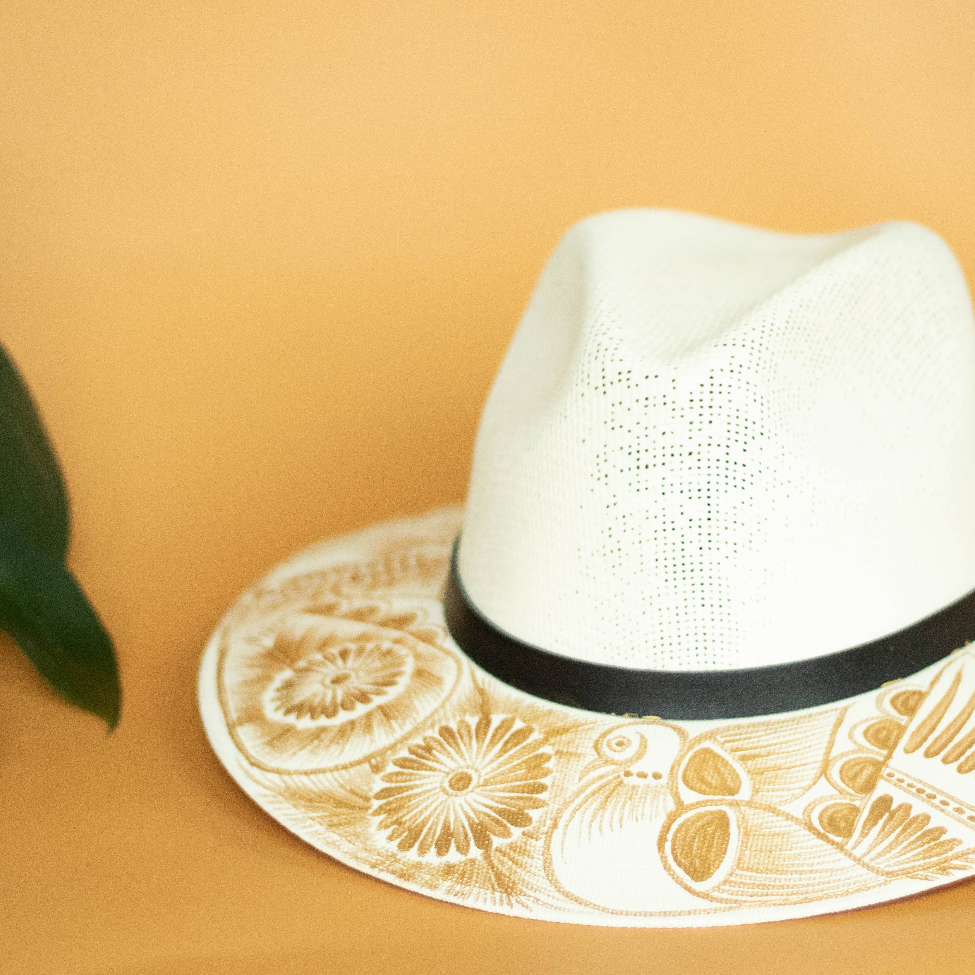 Andrea Hand Painted Mexican Fedora Hat - Tan and Gold - Stylish In The Saddle