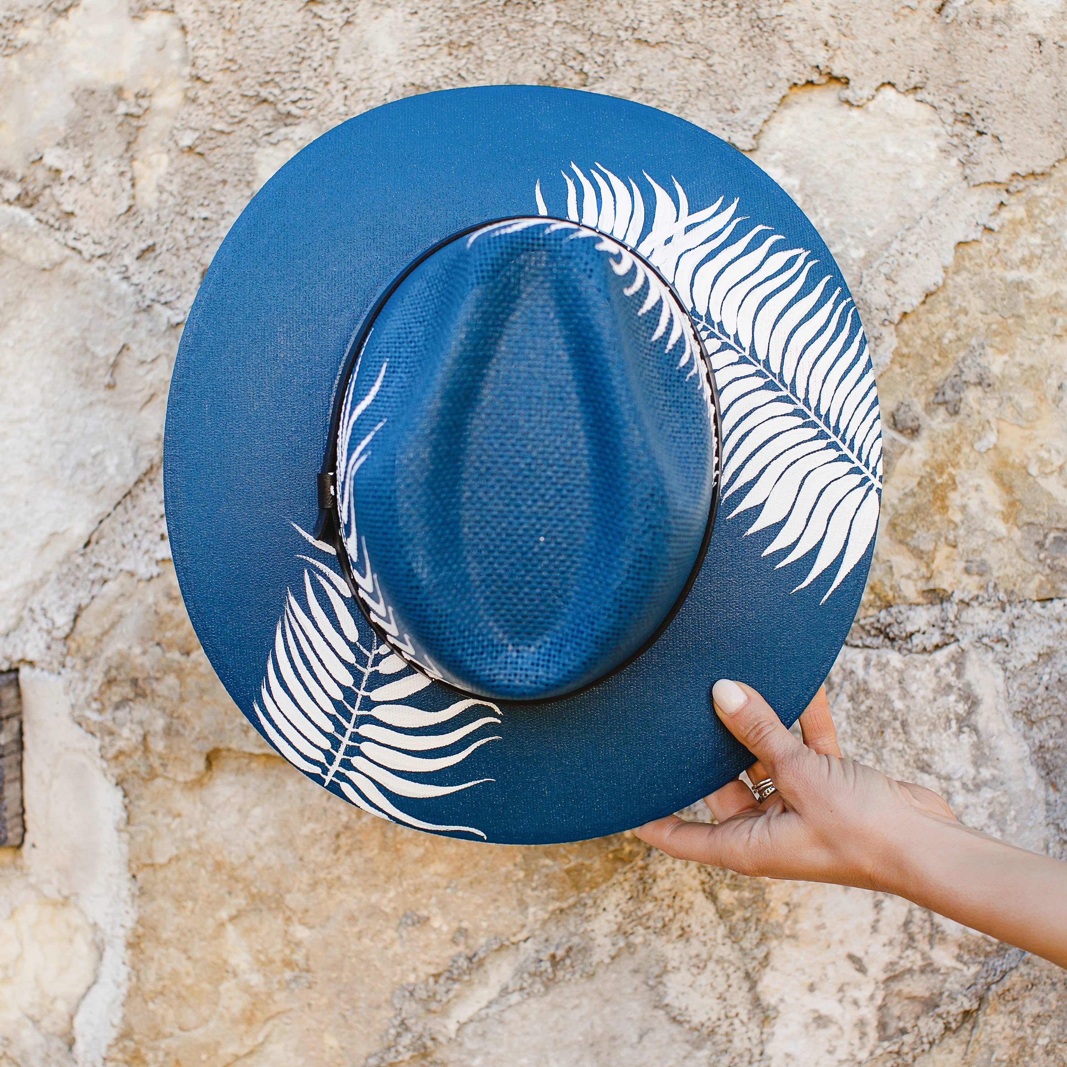 Fernanda Hand Painted Western Boho Hat - Blue and White - Stylish In The Saddle