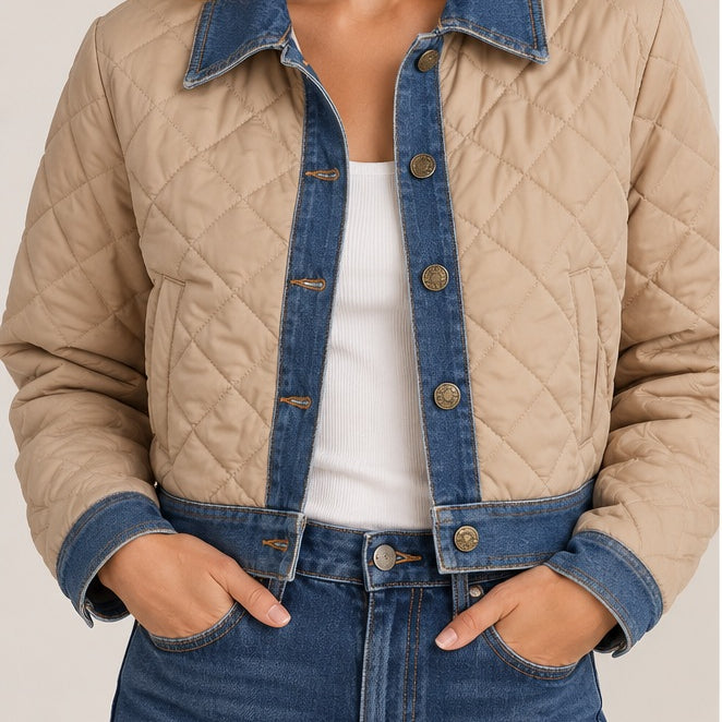 Denim Khaki Jacket modeled front view