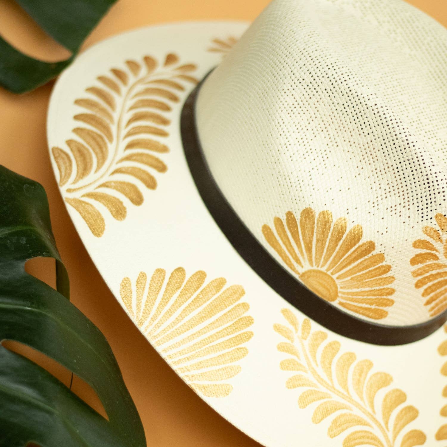Patricia Hand Painted Resort Hat - Tan and Gold Flower - Stylish In The Saddle