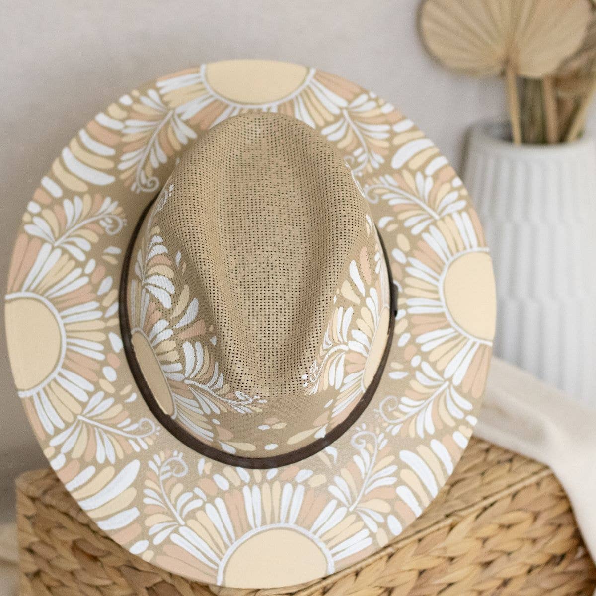 Jimena Hand Painted Mexican/Western Hat - Tan & White - Stylish In The Saddle