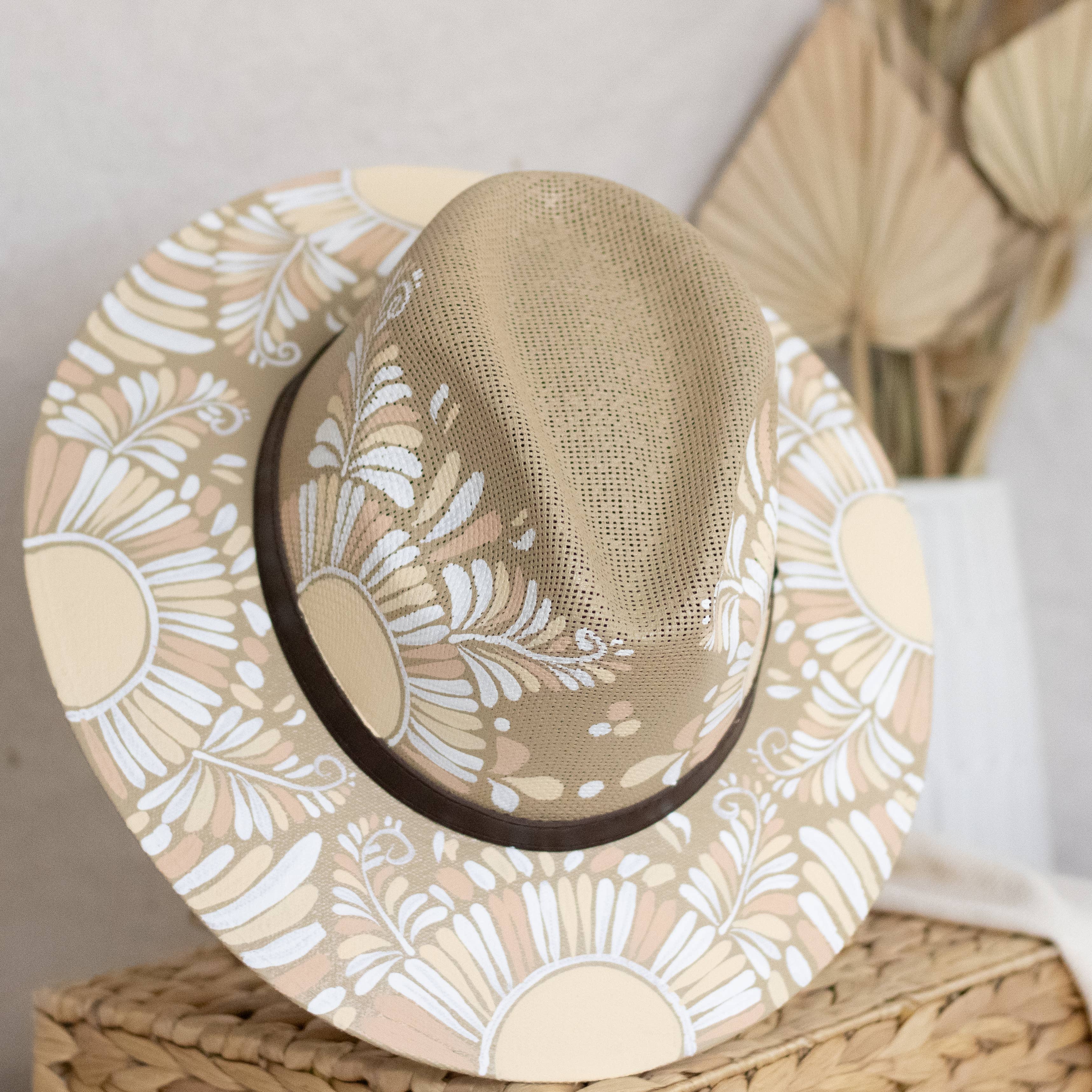 Jimena Hand Painted Mexican/Western Hat - Tan & White - Stylish In The Saddle