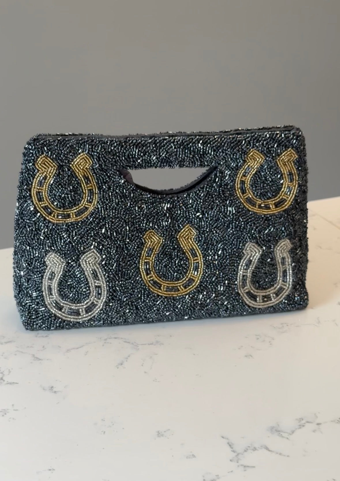 Exclusive Beaded Horseshoe Clutch - Stylish In The Saddle
