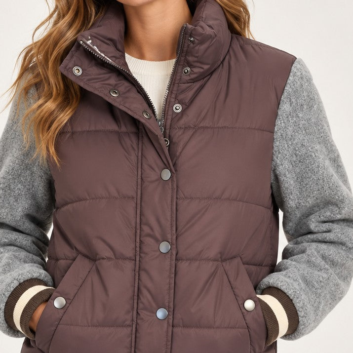 Mauve Quilted Varsity Jacket model detail