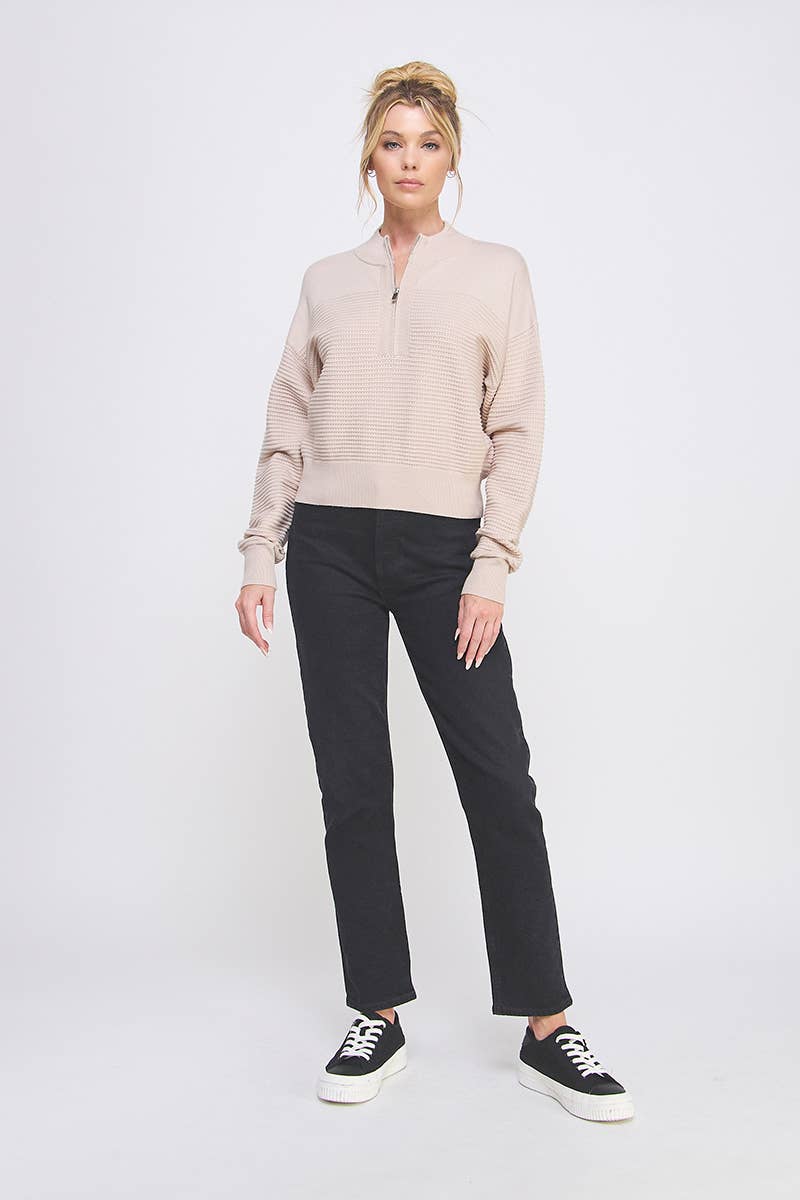 Dolman Half Zip Rib Sweater