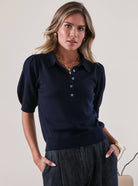 Ribbed Short Sleeve Polo Knit Top - Stylish In The Saddle
