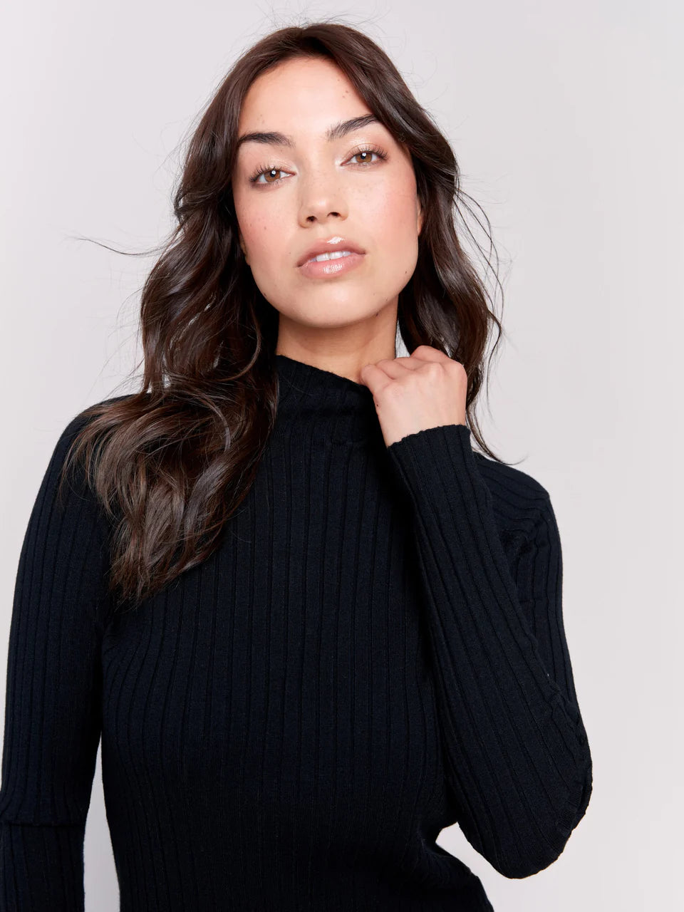 Black Ribbed Mock Neck Top - Stylish In The Saddle