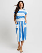 Palm Springs Bright Blue and White Striped Midi Knit Skirt - Stylish In The Saddle