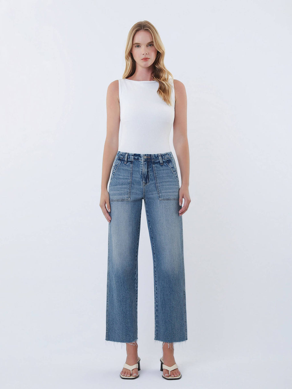 High Rise Patch Pocket Jeans