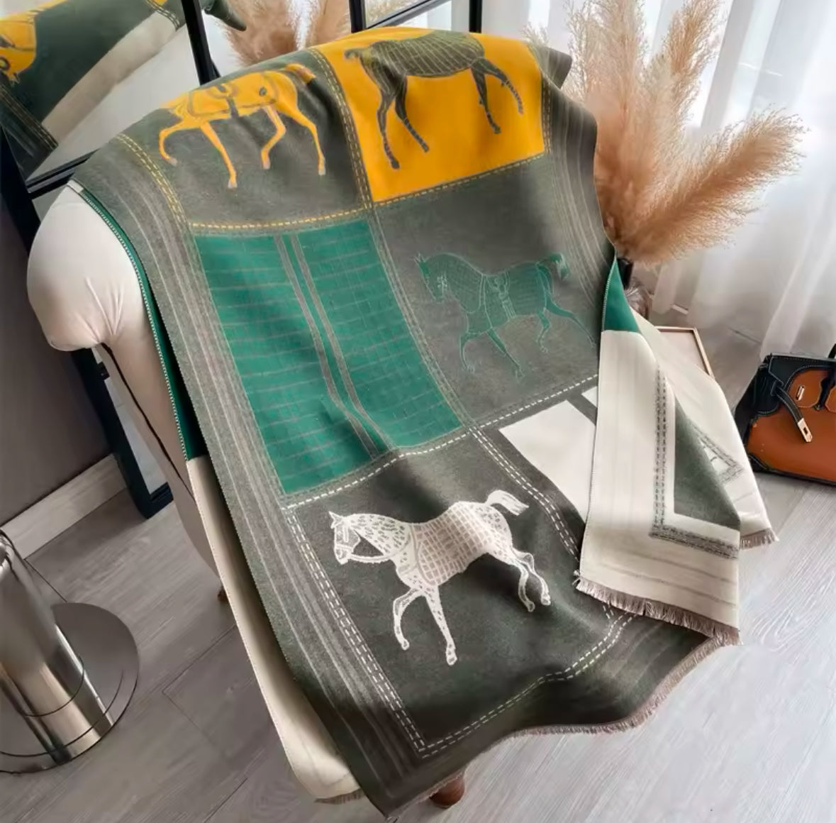 Green Yellow Classic Equestrian Scarf/Shawl - Stylish In The Saddle