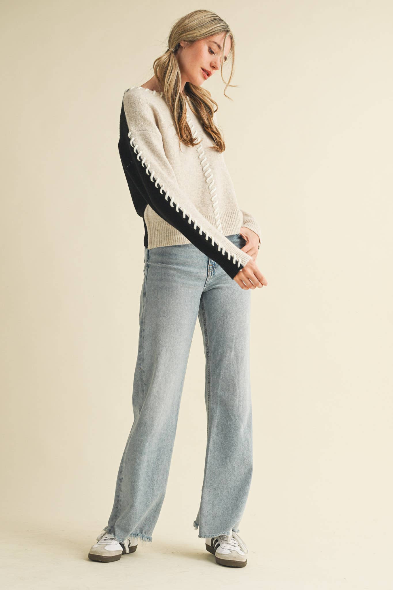 WHIP STITCH TWO-TONE SWEATER MSW11155 - Stylish In The Saddle