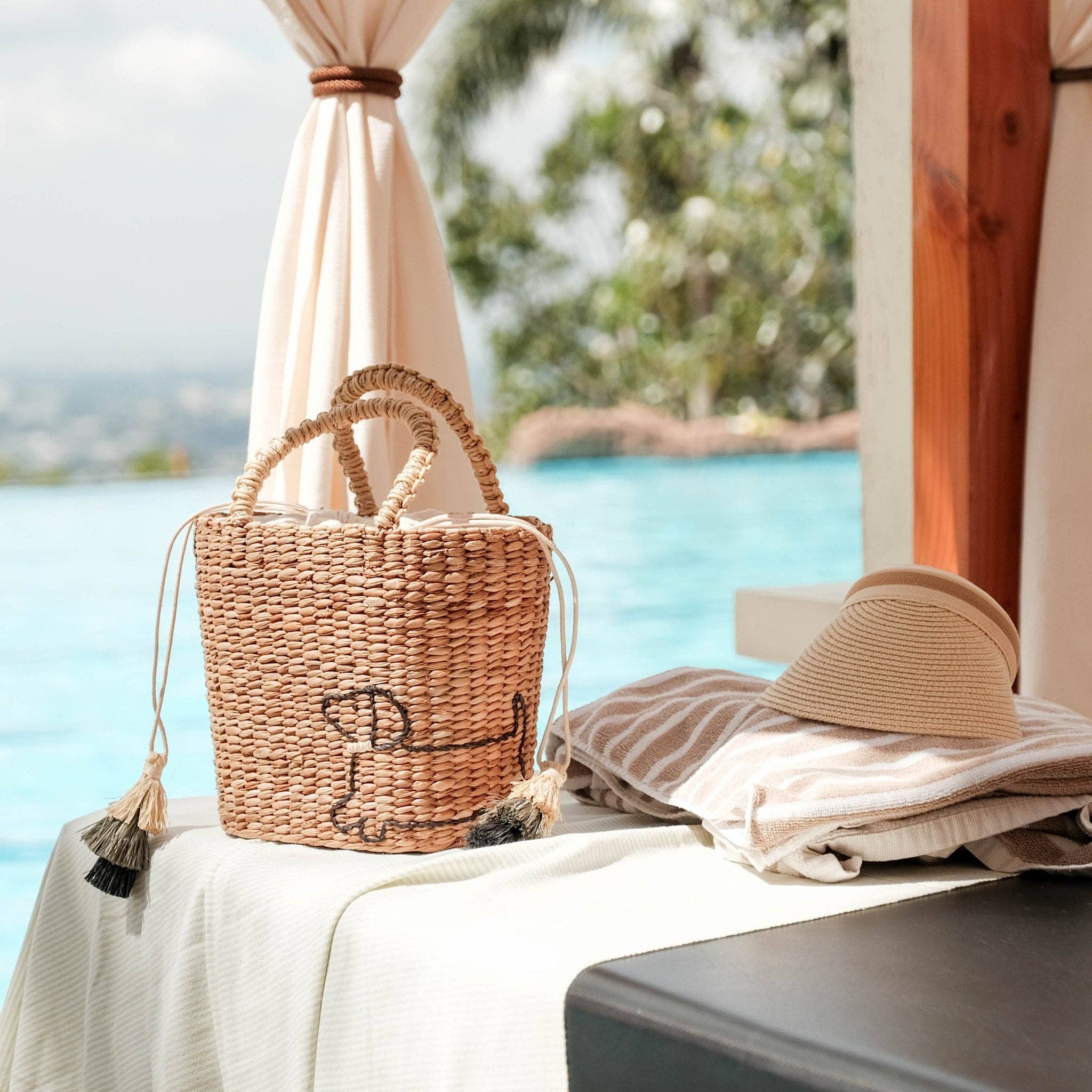 Woven Tote Bag with Embroidered Dachshund