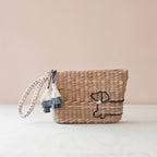 Mini Woven Pouch with Wristlet and Embroidered Dachshund